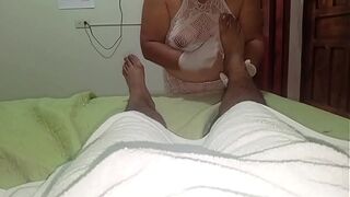 JOI massage ends in a rich blowjob by mature masseuse