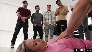 curvy MILF nurse in an extreme double pussy fuck gangbang at work