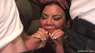 Pierced pussy gorgeous MILF gangbang fucked