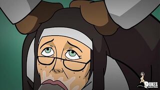 A rude nun and a mild mannered curvy beautiful MILF get stretched by BBC