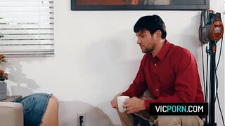 Hot brunette mature sexy milf Preston Parker got stuck under the table with no panties takes some rough doggystyle fucking