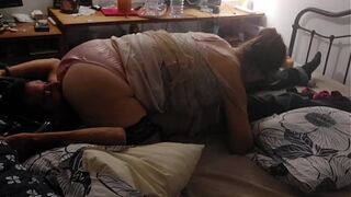 Sexy O2, 932 - White Slut Sucking, Rimming, Fucking in Satin Lingerie (Thong, Dress, Stockings, Heels - Satin Set)