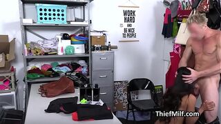 Sexy curvy Latina cougar milf suspect with butt plug gags on officers dick