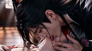 A Chinese classical beauty with skin as white as snow, dressed in red and with white hair. Blowjob, cum, first episode, Absolutely worth watching AI-generated