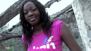 Amazing big tits black babe Tyra Lewis outdoor anal fucking