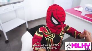 Mini spiderman rescues a sexy beautiful milf with huge tits in the hospital