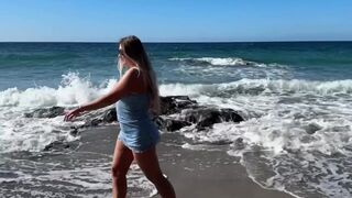 shameless girl pissing on public beach compilation