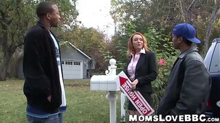 Busty redhead curvy sexy MILF drilled roughly by two ghetto BBCs