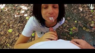 POV Blowjob and handjob in the Public park till cum in mouth