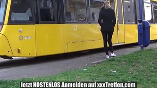 German college jerks off the cock in the tram