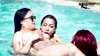 Lesbians enjoying the pool and having sex