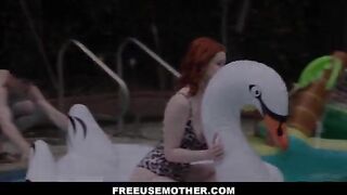 Freeuse Big Tits Redhead kinky MILF Kinky stepmom Used By Both Stepson's Outdoors By Pool - Ariel Darling