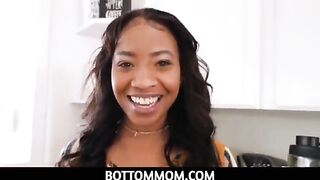 BottomMom - Ebony thick MILF fitness curvy stepmom September Reign tasting stepsons big white dick