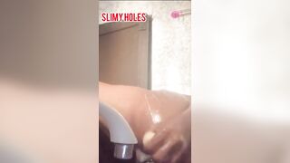 Slimy hole solo thick cock anal masturbation with old dildo nd her fingers