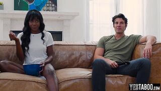 Sly roommate seduces porn addict beautiful seductive ebony thick MILF for sexy interracial sex