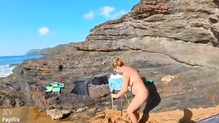 Busty Blonde Amateur erotic MILF Naked On Public Beach And Gives Blowjob