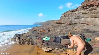 Busty Blonde Amateur erotic MILF Naked On Public Beach And Gives Blowjob