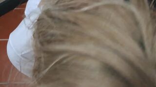 Preview - Blonde hot cougar MILF dressed in white throatpie with sunglasses POV