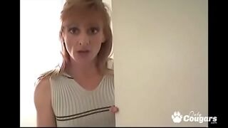 Mature gorgeous MILF Sucks Off A Cock On Her Knees