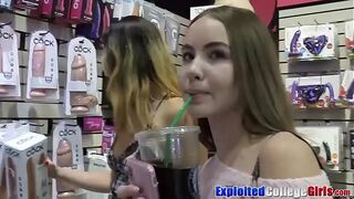 Coeds Naomi and Bonnie share casting cock and toys 3way