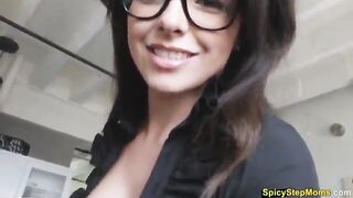 Pervert and geeky kinky stepmom POV fun with stepsons cock