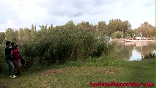 Hugetit babe scissoring pussies with mature granny