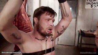 Delivery man pegged in bondage