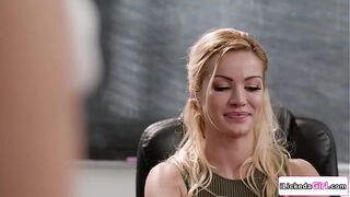 College hottie student having wild 3some with lesbian instructors