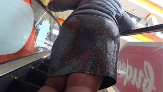 Voyeur spies on mature THICK BBW at a public mall Fat legs in nylon and a big ass under a tight skirt Amateur foot fetish