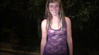 Hot blonde college Alexis Crystal in her first PUBLIC gangbang