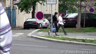 Street sex college erotic 3way with a blonde college hottie Alexis Crystal and 2 guys