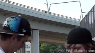 Facial cum for Alexis Crystal in public railway sex hot 3some with 2 college guys