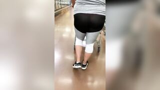 Big booty slut in see through leggings at store showing thong