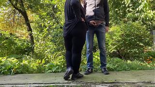 sexy MILF licked my cock outside after pissing