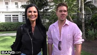 Jasmine Jae is a hot sexy MILF with big tits and a pierced clit. The trio go to the beach where Jasmine exposes her pussy for the public to see!