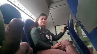 Exhibitionist seduces sexy beautiful MILF to Suck & Jerk his Dick in Bus