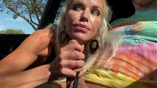 Blonde hardcore MILF Gives Public Blowjob to Friends Husband