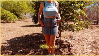 gorgeous mature MILF strips to sexy lingerie in a public HIKING tease